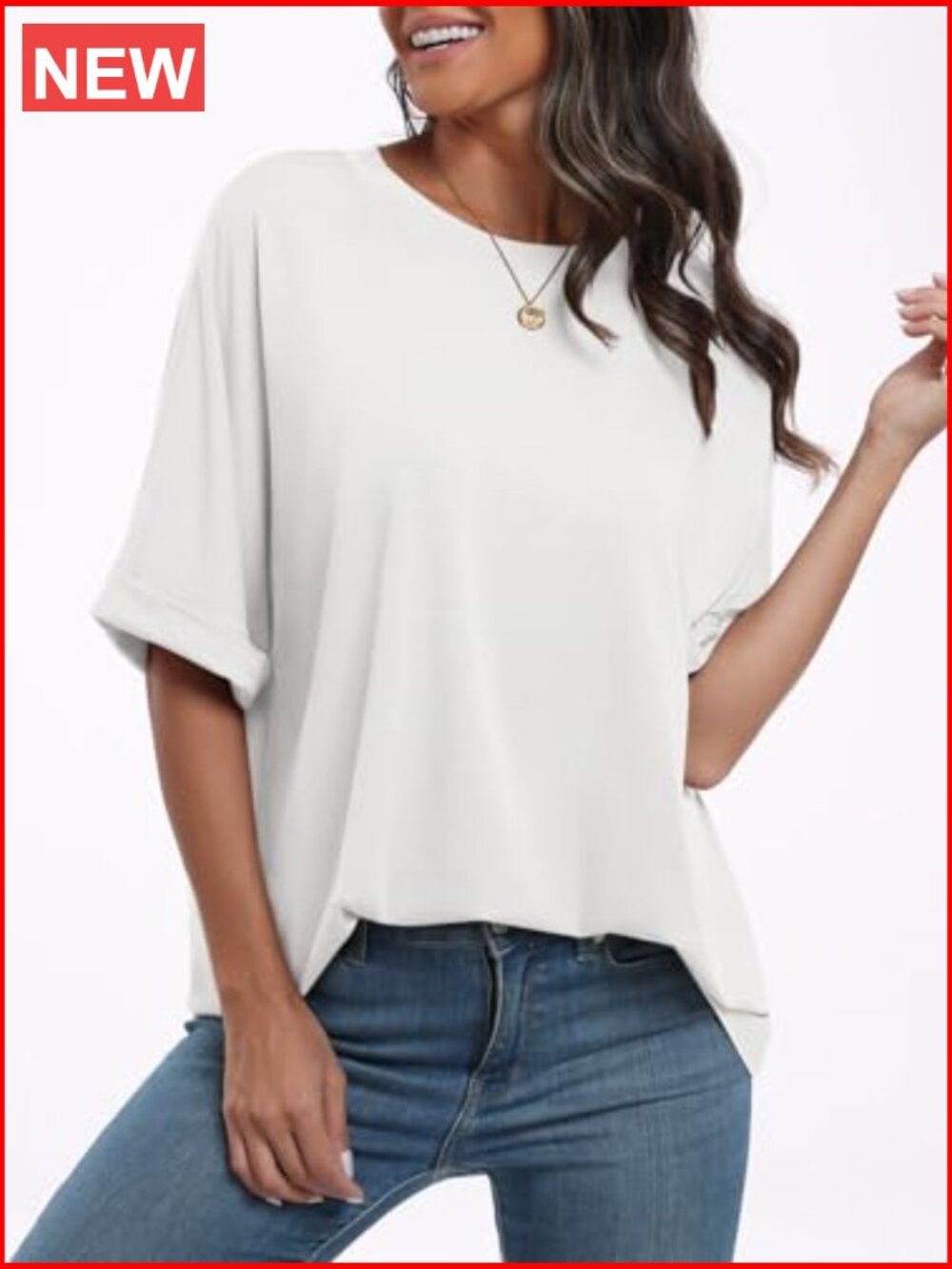 Oversized Crewneck Short Sleeve T-Shirt Tunic Loose Fit Basic Tee - Picture 6 of 7